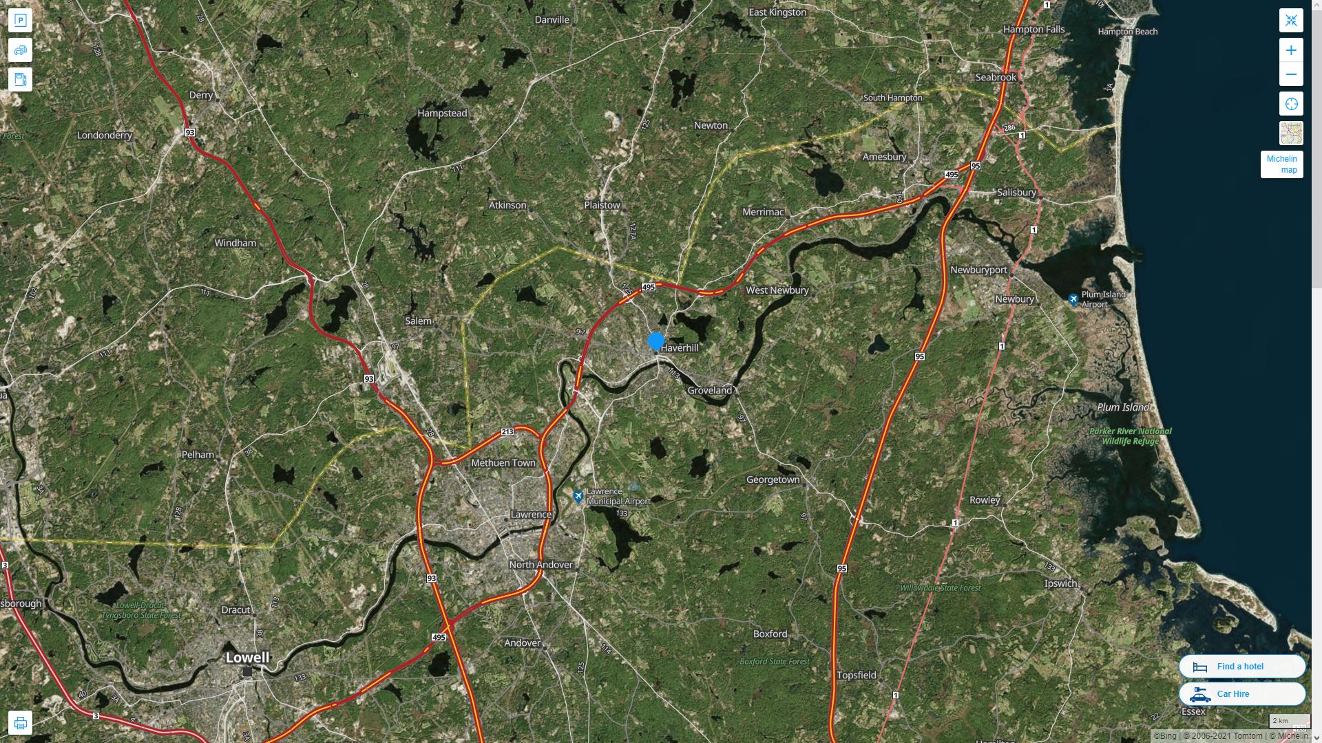 Haverhill Massachusetts Highway and Road Map with Satellite View